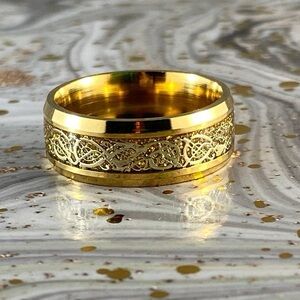 8mm Gold Celtic Dragon Ring,  Stainless Steel Ring Wedding Band, Comfort Fit